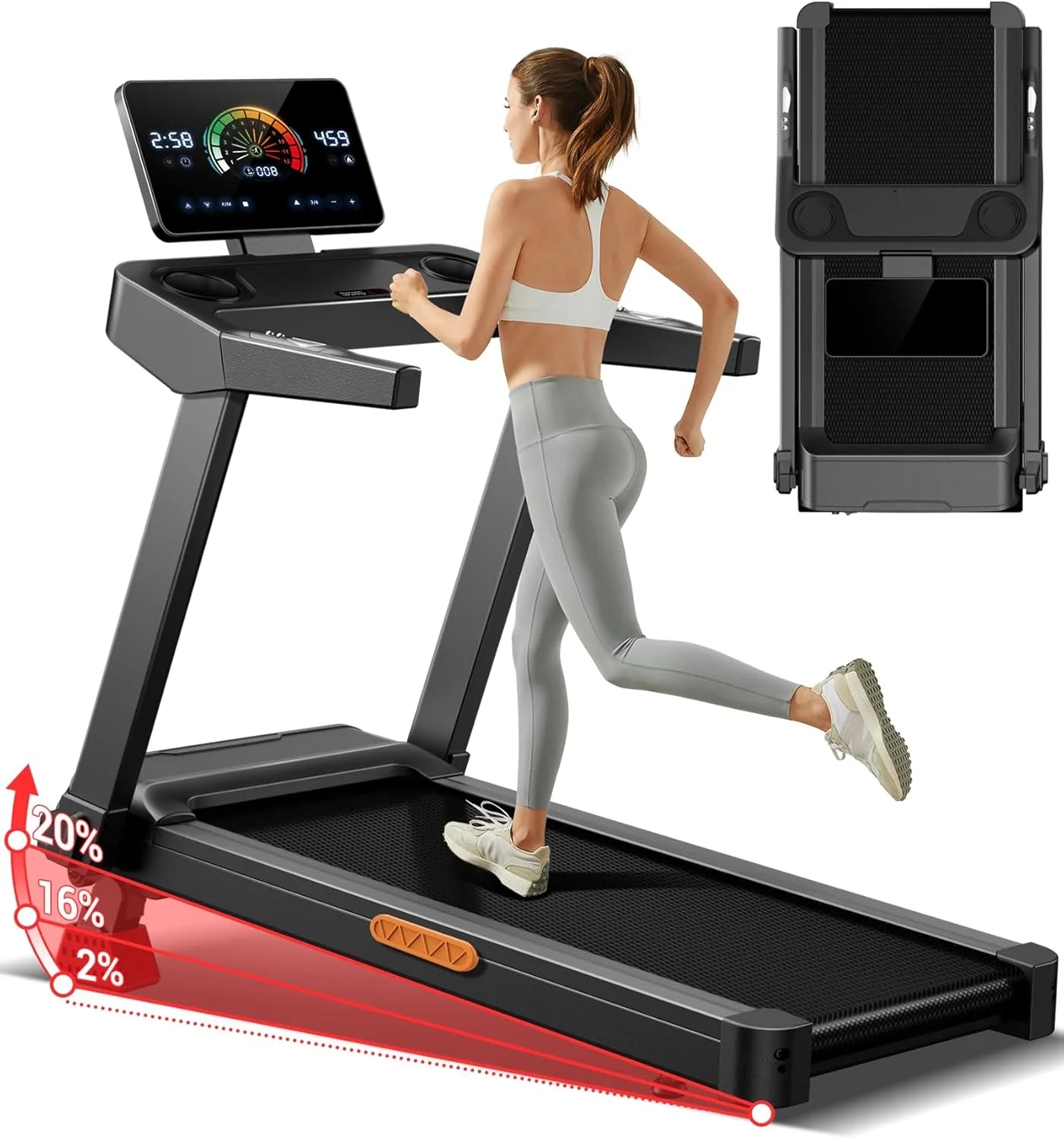 UMAY household folding tilt treadmill with heart rate sensor Low noise