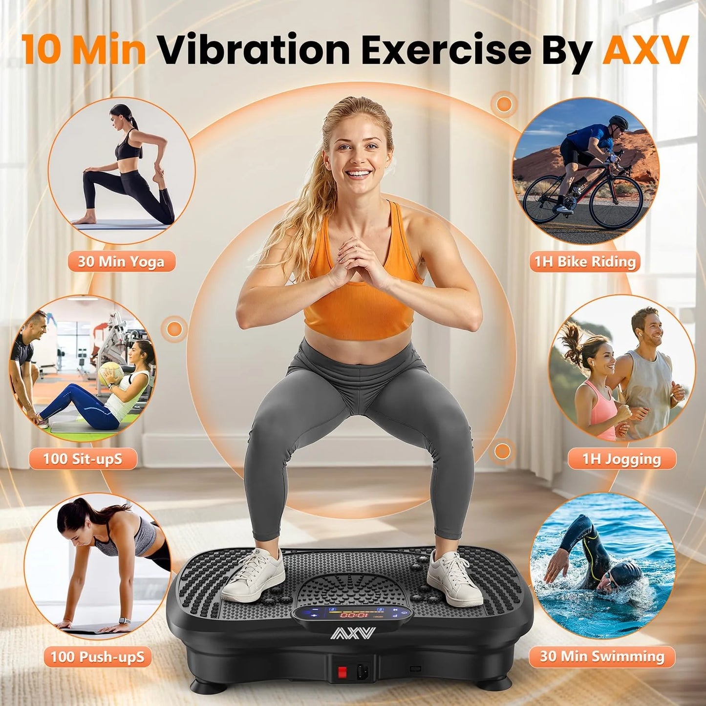 AXV Vibration Plate Fitness Platform Trainer Suitable for men and women to lose weight and burn fat at the gym
