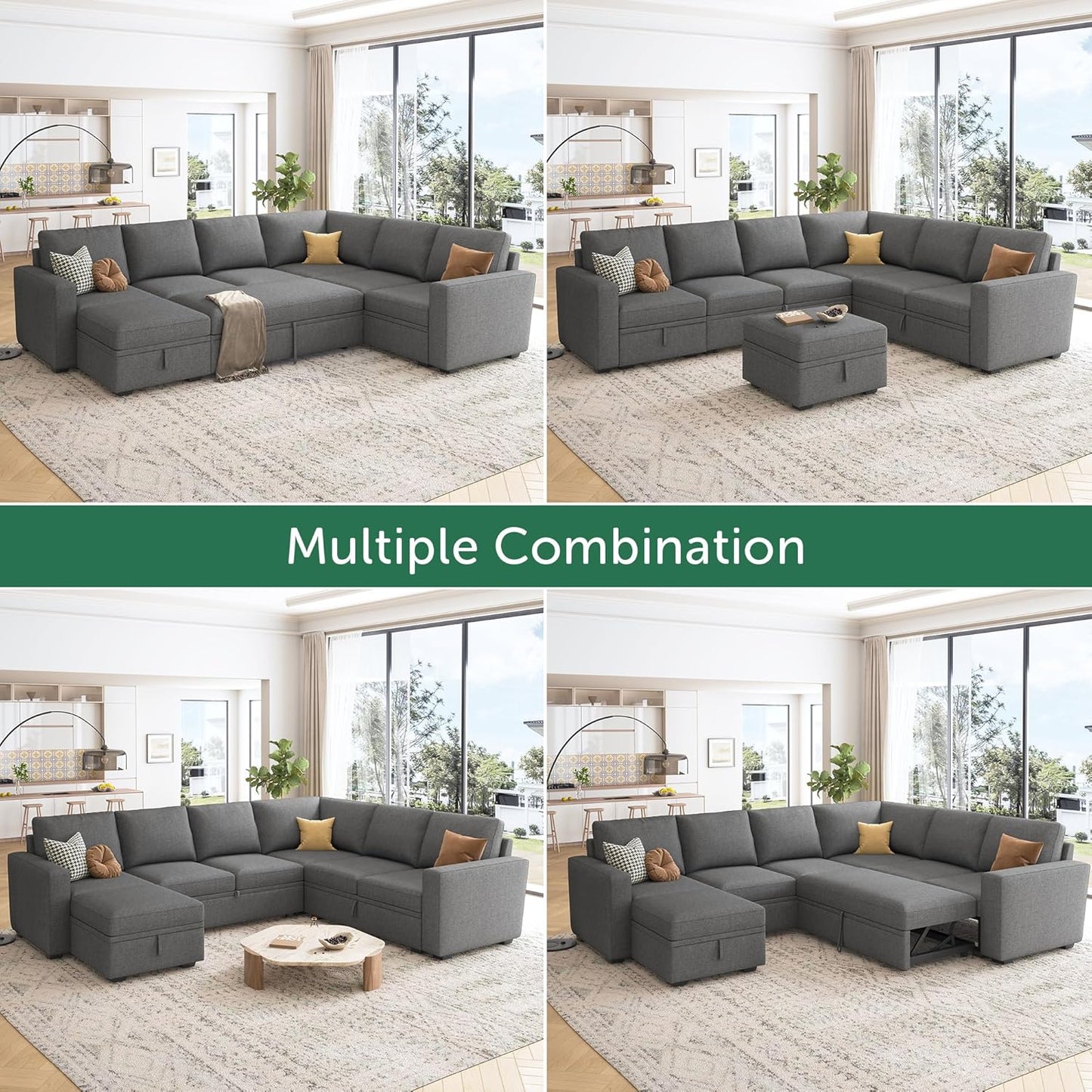 HONBAY Modular Sectional Sleeper Sofa with Pull Out Bed, L Shaped Couch with Storage Seat, Convertible Sectional Couches for Living Room
