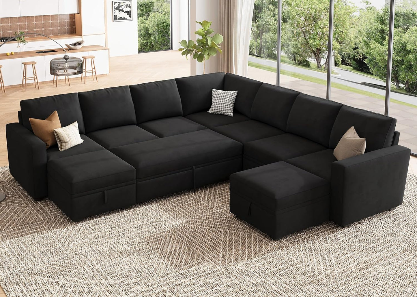 HONBAY Modular Sectional Sleeper Sofa with Pull Out Bed, L Shaped Couch with Storage Seat, Convertible Sectional Couches for Living Room