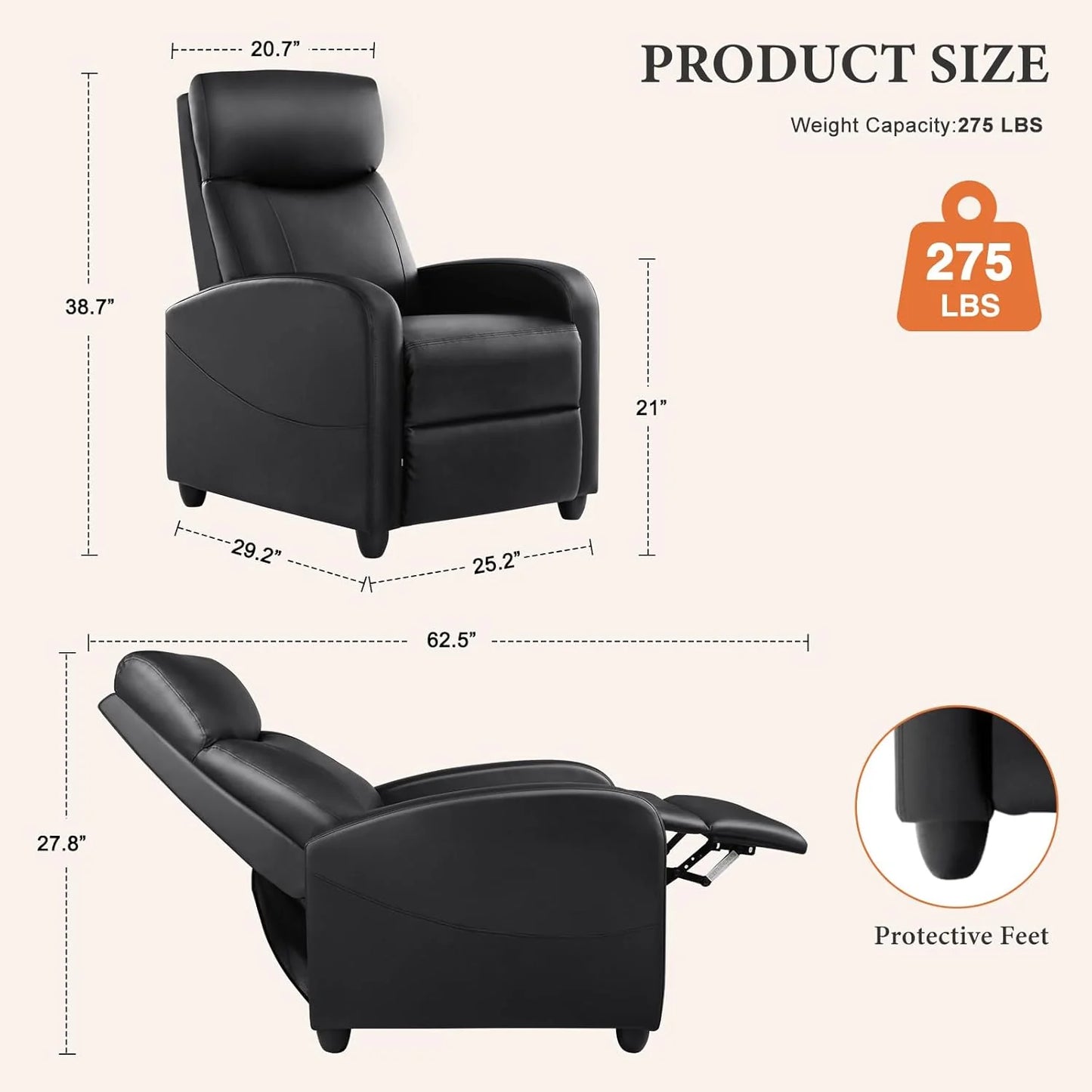 Adult massage recliner, adjustable home theater seat, modern fabric recliner