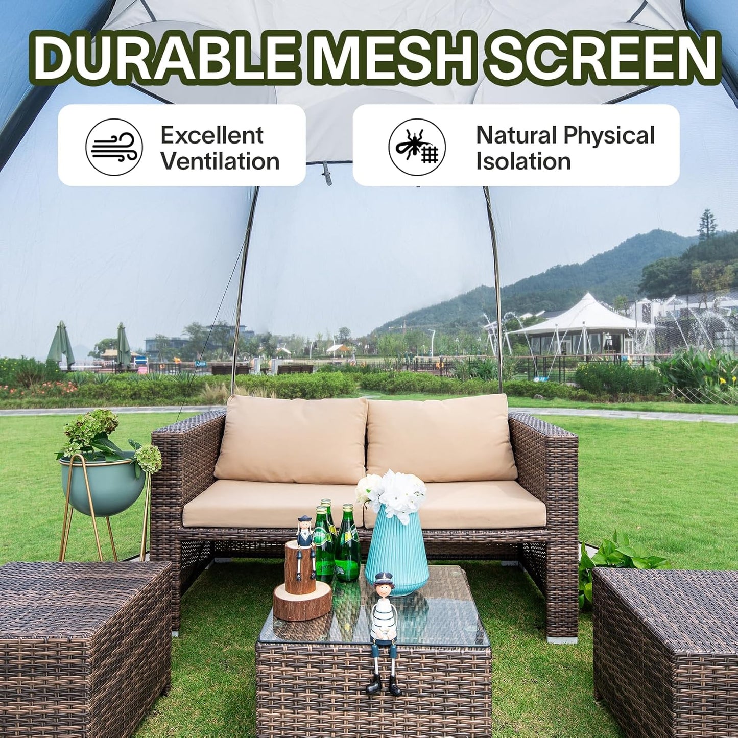 Screen gazebo, sleeps 6-10-15 people Igloo-style canopy tent with mosquito net on the sides Perfect for garden, patio, backyard