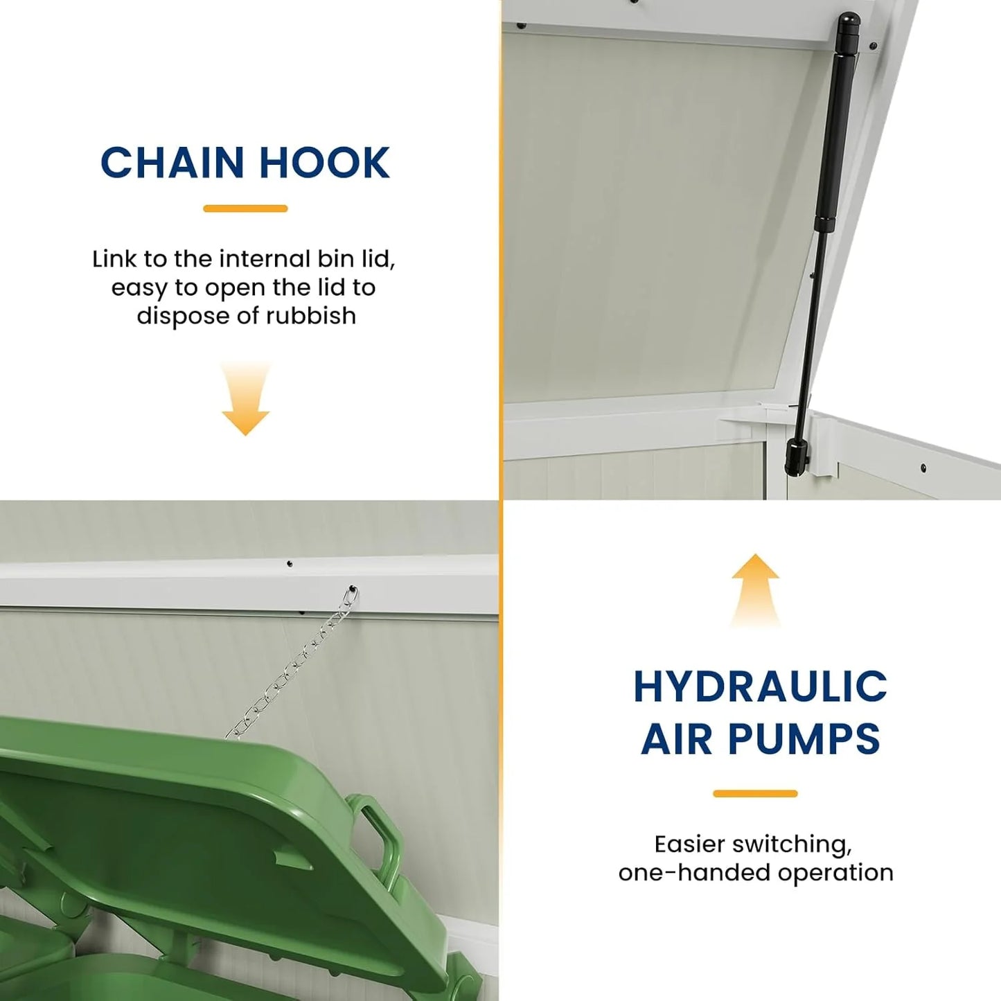 Amopatio 41 Cu Ft Horizontal Outdoor Storage Shed, Resin Trash Can Storage,Resin Shed for Garden Tools, Lawn Mowers, Garbage Cans, Patio Use