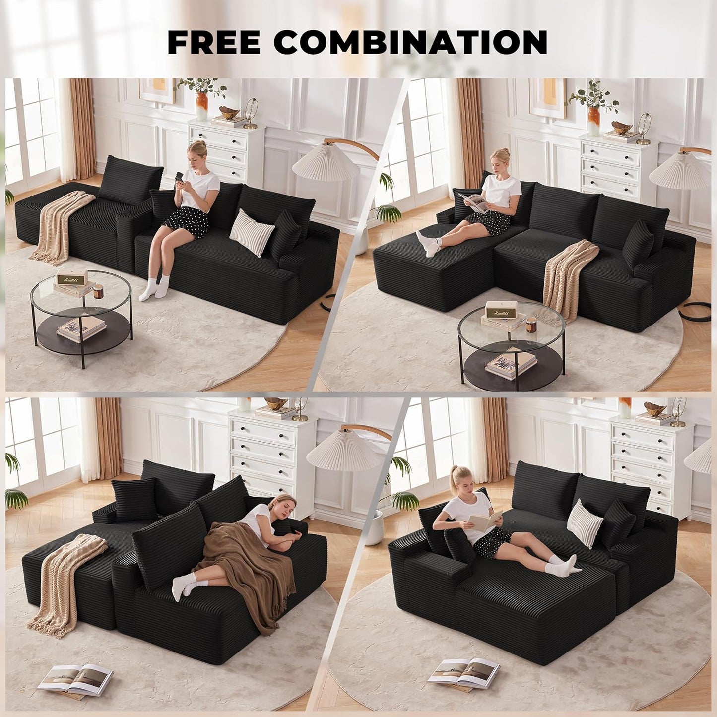 110-inch cloud sofa, boneless sofa in the living room, modular sofa with deep seats