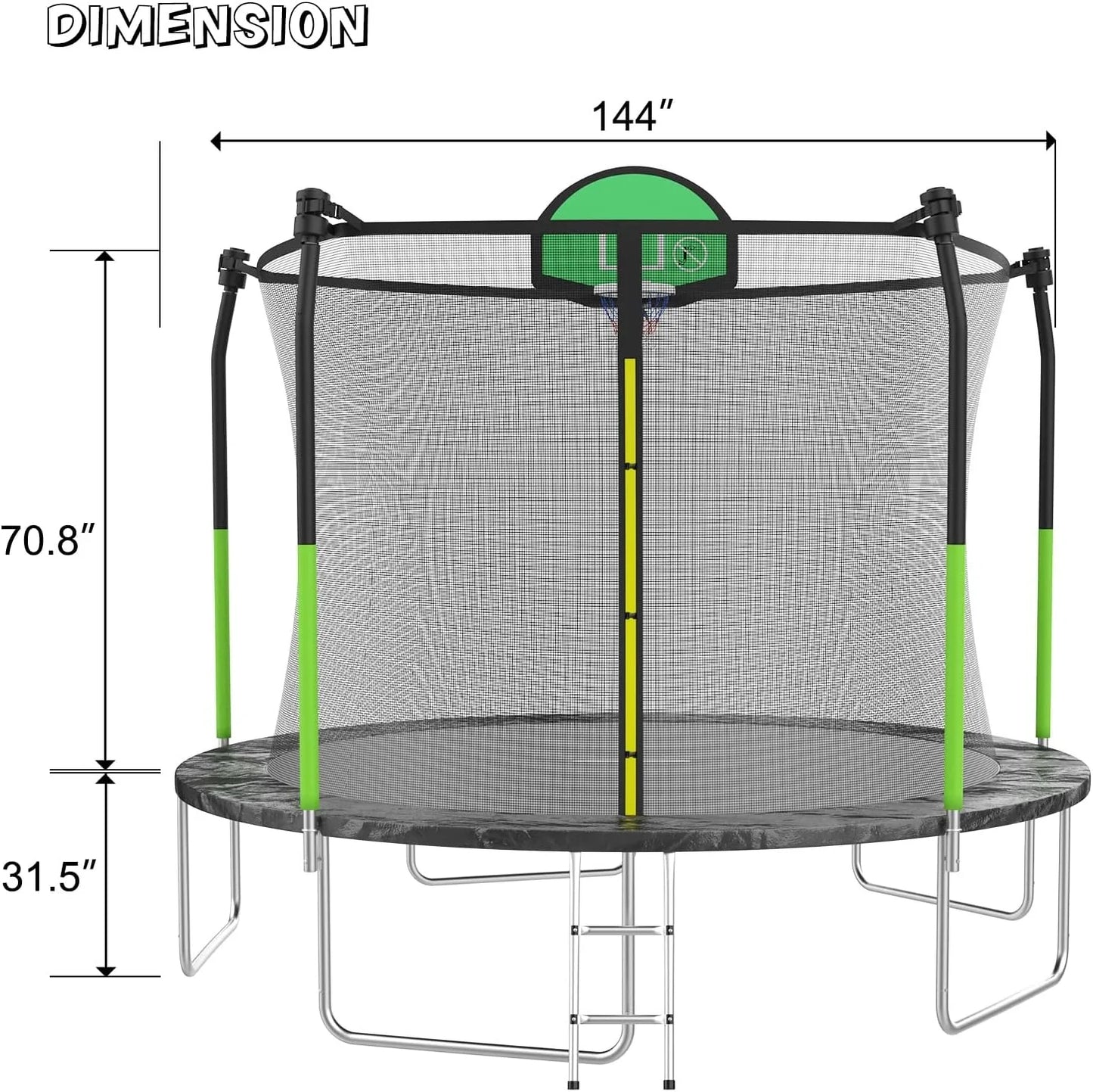 AOTOB 8FT 10FT 12FT 14 FT 15FT Trampoline with Safety Enclosure Net，Outdoor Trampoline with Basketball Hoop, Heavy Duty Jumping Mat and Spring Cover Padding for Kids and Adults, Storage Bag and Ladder