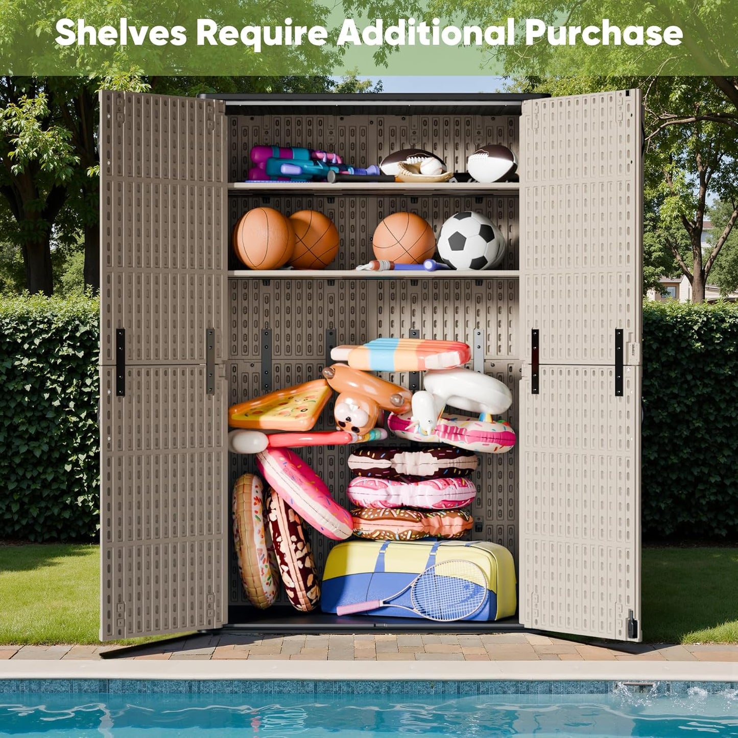 Devoko Outdoor Storage Cabinet 26 Cu Ft with Lockable Doors, Horizontal Storage Shed Waterproof Patio Tools Storage Box