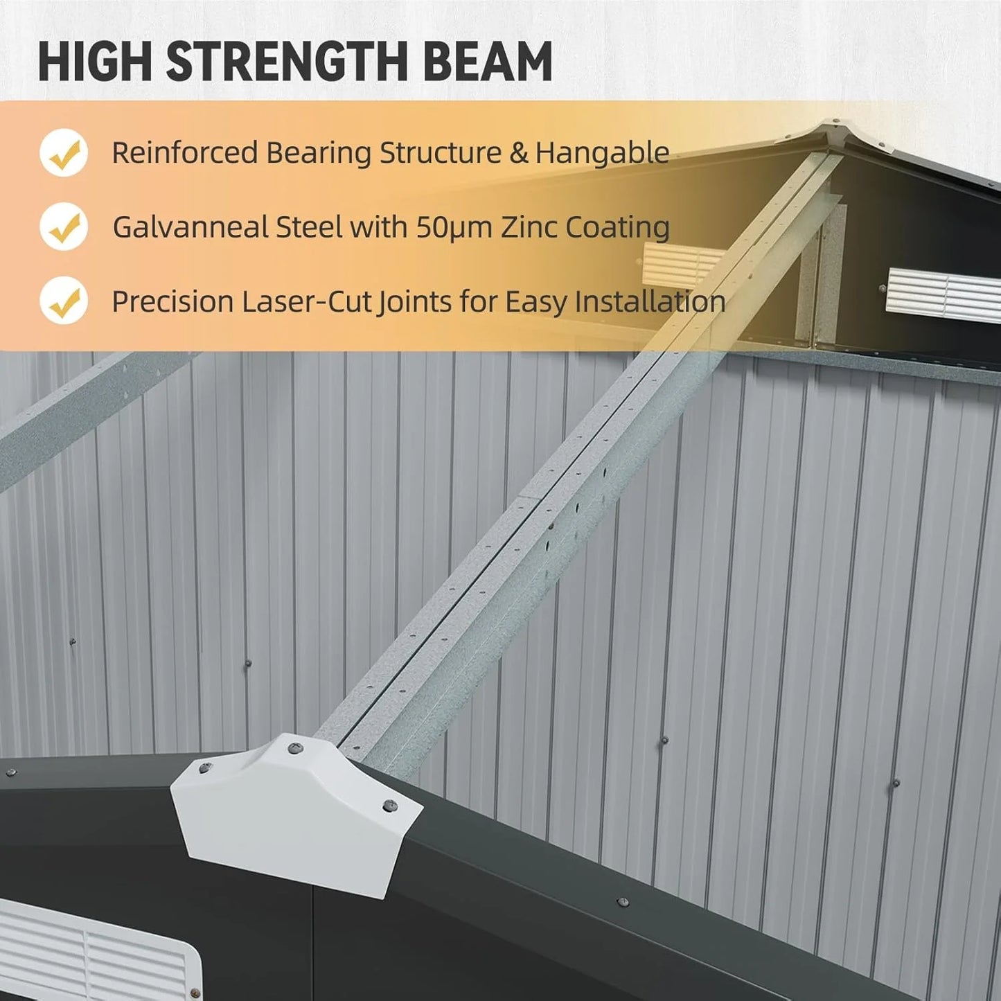 Aoxun 7.4x5.3FT Shed with Floor Galvanized Steel Outdoor Storage Shed Metal Garden Shed with Double Doors, 15mm Moisture-Proof Floor & Ventilation, Sloped Roof for Bike/Generator/Tool Storage (Brown)