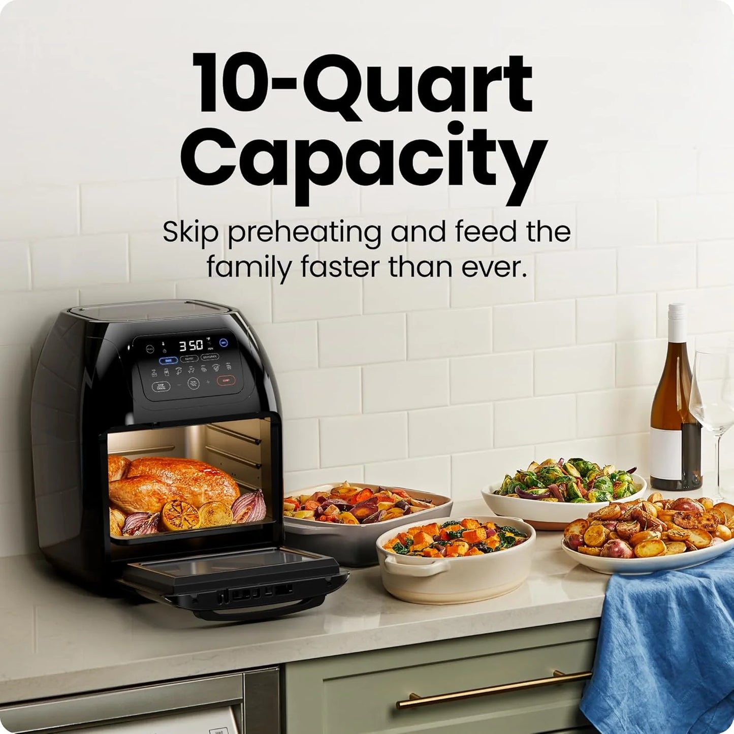 Chefman Compact 6.3-Quart Digital Air Fryer with Rotisserie, Dehydrator, and Convection Oven, 8 Touchscreen Presets