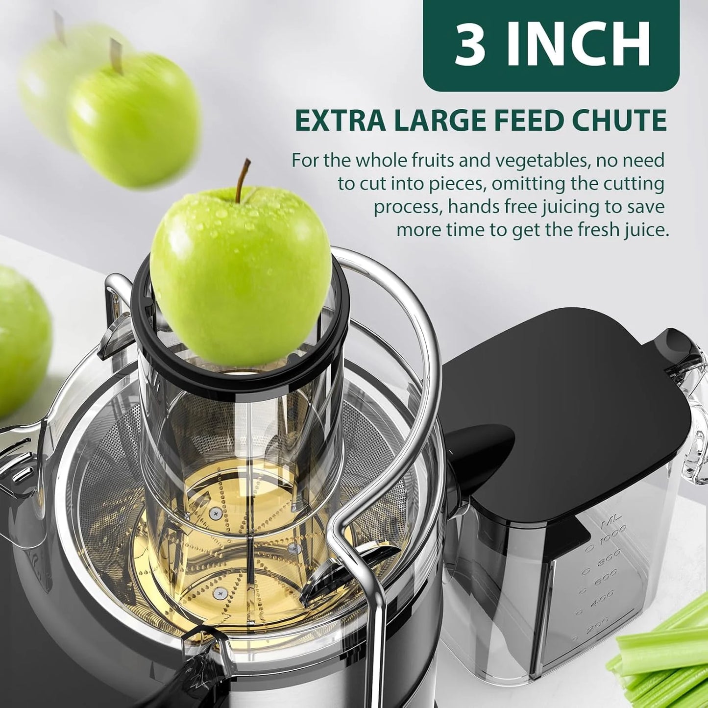1300W KOIOS Centrifugal Juicer with Extra Large 3" Feed Chute and Titanium Filter
