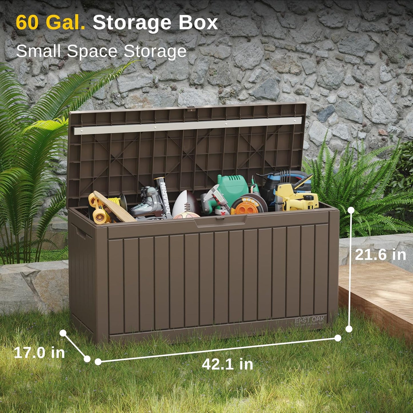 EAST OAK Outdoor Storage Box, 60 Gallon Deck Box Indoor and Outdoor Use, Waterproof Resin Storage Bin