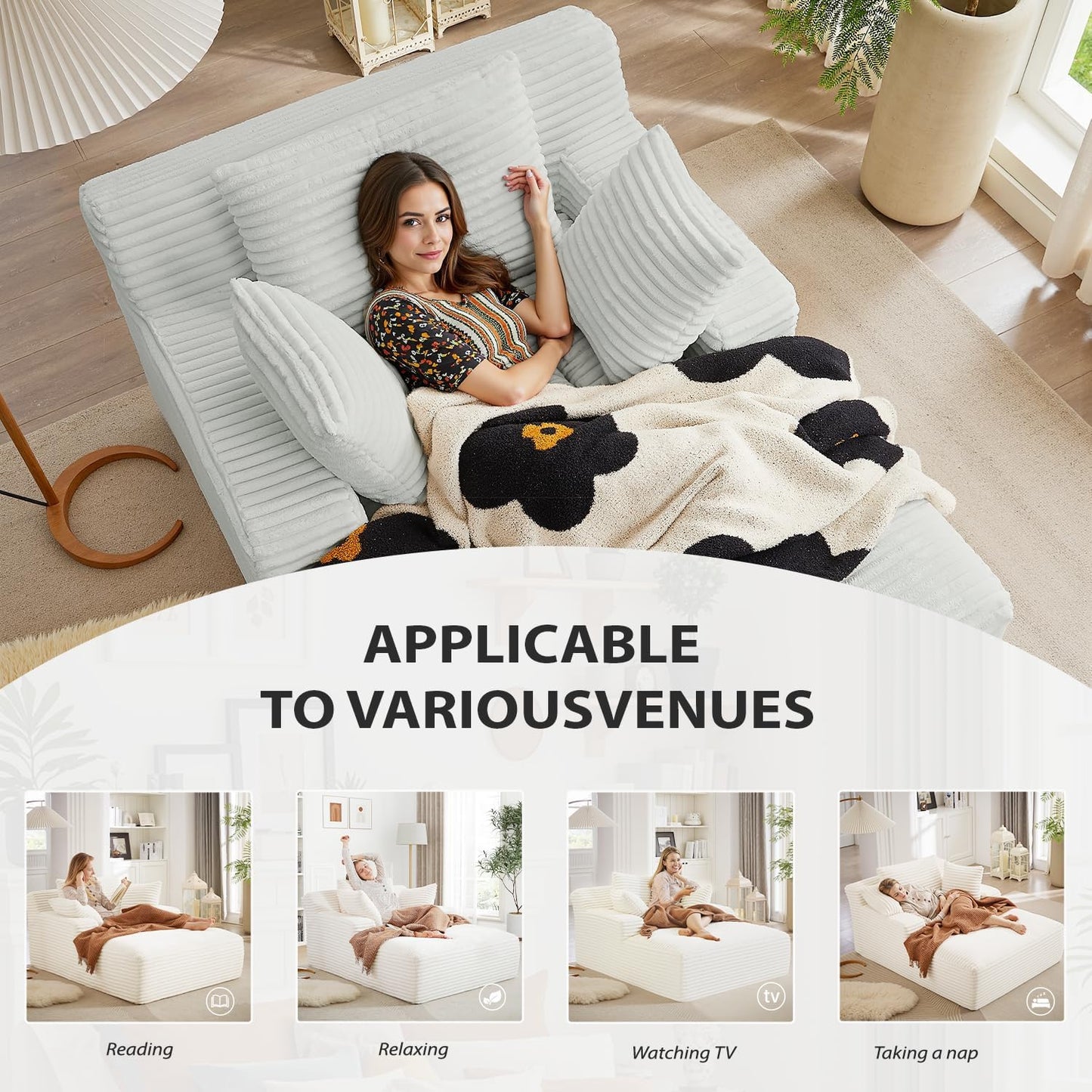 50-inch indoor recliner, oversized corduroy upholstered boneless sofa bed, deep sleeper sofa reading chair, cloud sofa, living room sofa