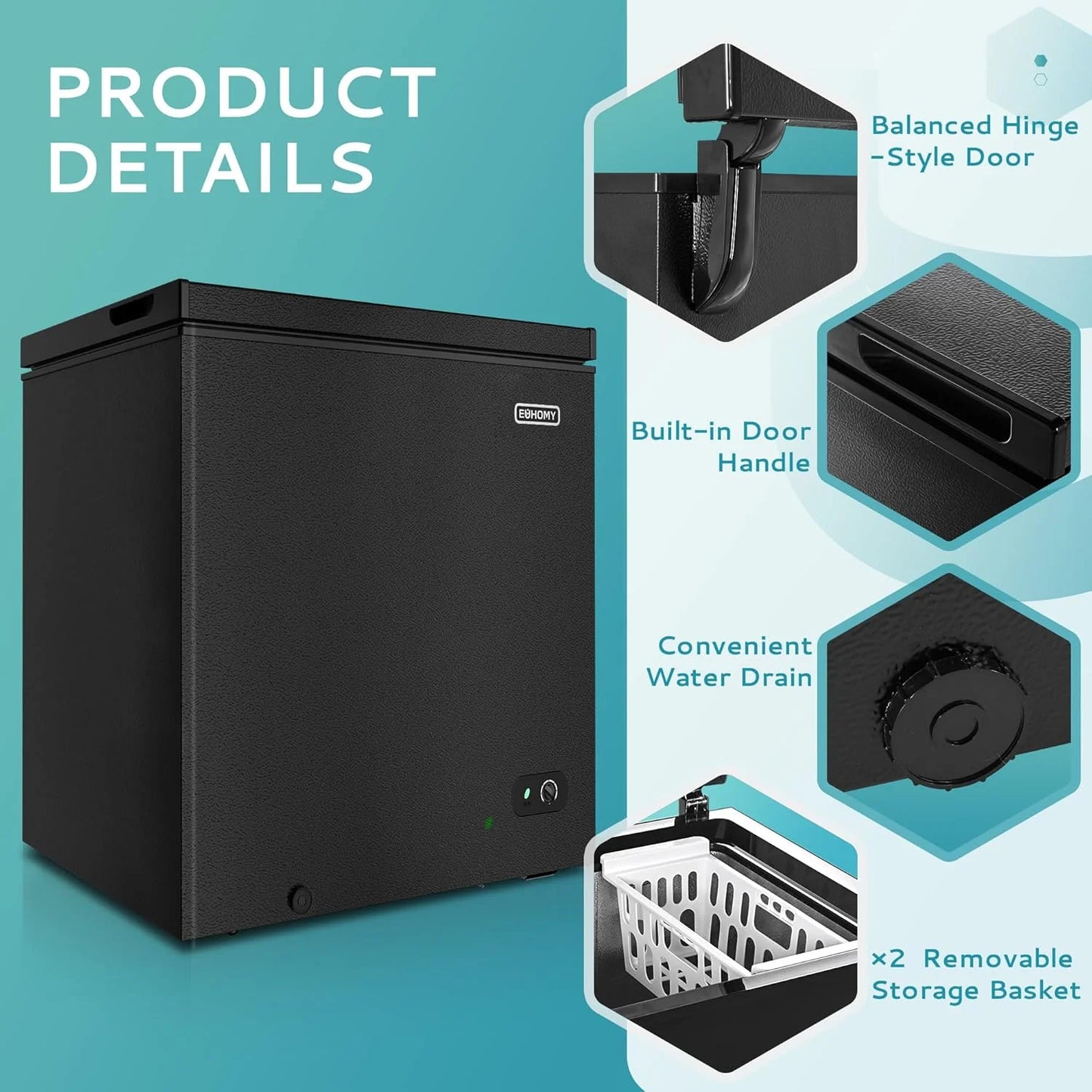 EUHOMY 3.5 Cu.Ft Chest Freezer with Removable Basket, Small Deep Freezer Adjustable 7 Thermostat, Quiet Mini Freezer Free-Standing Top Door, Energy Saving for Apartment/Garage/Basement/Dorm/Home,Black