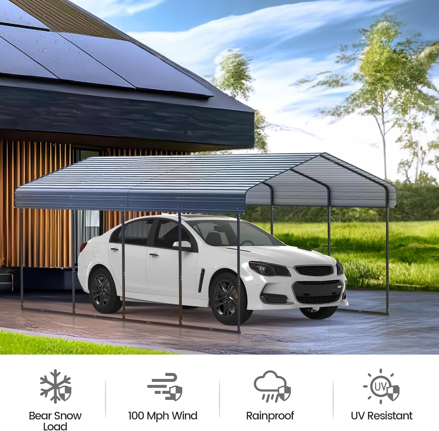 10'x15' Heavy Duty Metal Carport, Outdoor Garage Car Shelter Shade with Heavier Frame