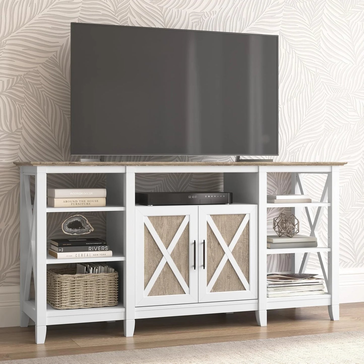 Key West Tall TV Stand for 65 Inch TV in Pure White Oak