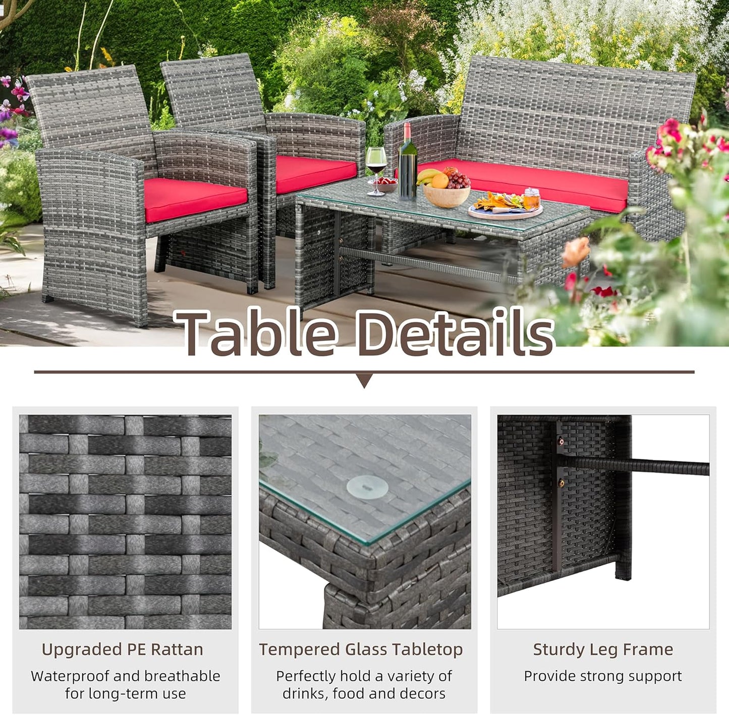 Shintenchi 4 Piece Patio Ratten Set Outdoor Furniture Set Wicker Conversation Set