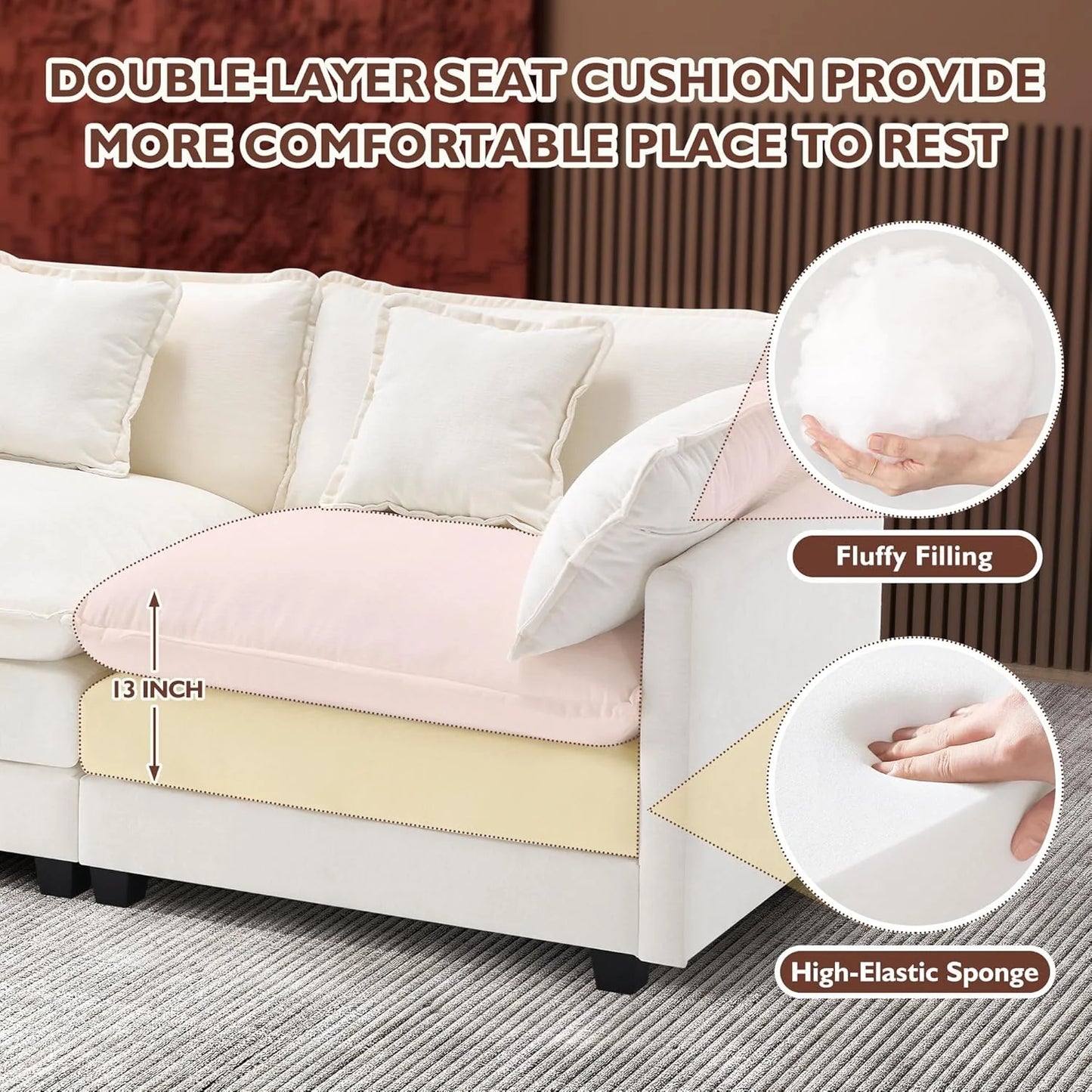 ihanherry 146-inch U-shaped modern sofa modular area cloud sofa