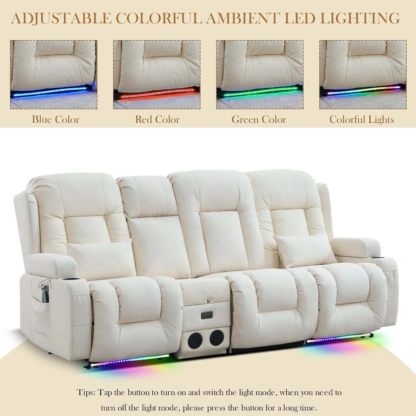 TUNYI Power Loveseat Recliner Sofa with Massage & Heat Home Theater Seating with Console Electric Recliner RV Sofa with USB/Outlet/Storage/Side Pocket/LED Light/Speaker (Brown, Loveseat)