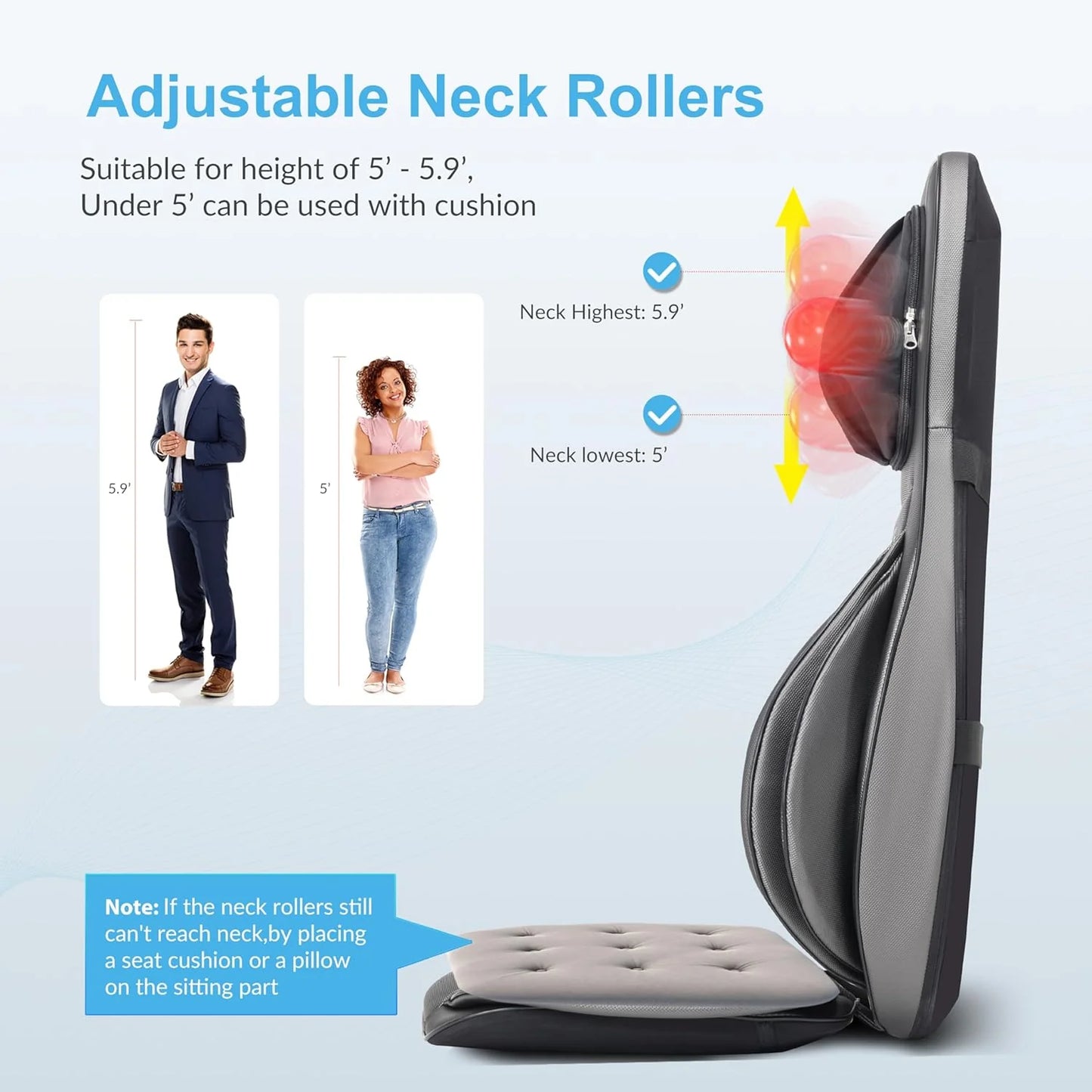 COMFIER Massager Chair with Heat Shiatsu Neck Back Massager Portable with Compress & Rolling Massage Chair Pad for Full Back Neck & Shoulders Full Body Pain
