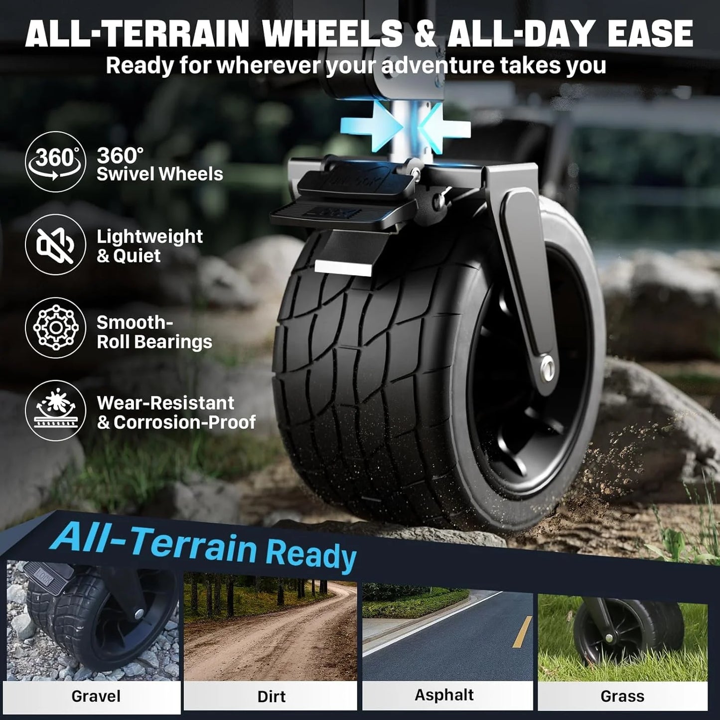 48" Extra Large Folding Travel Cart, 560 lb Capacity, 350 L Heavy Duty Utility Cart with Brakes and All-Terrain Wheels