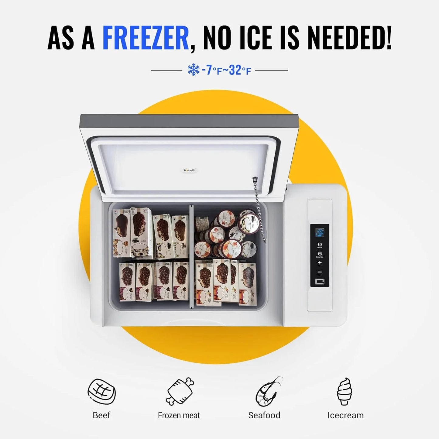 BougeRV 12 Volt Refrigerator 12V Car Fridge 23 Quart Portable Freezer Compressor Cooler 12/24V DC 110~240 Volt AC for Truck Van RV Camper SUV Travel Camping Road Trips Tailgating -8℉~50℉