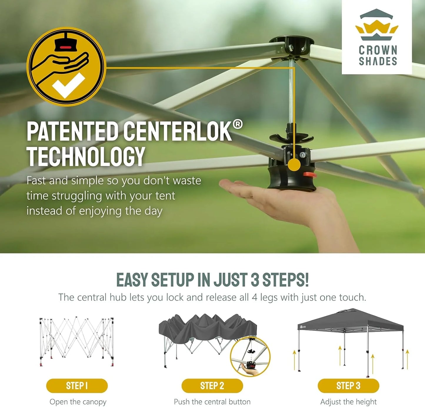 10x10 Pop-Up Awning - One-Click Installation Beach Tent - Outdoor Sunshade Silver Coated Top, 3 Heights and 4 Sand Pockets