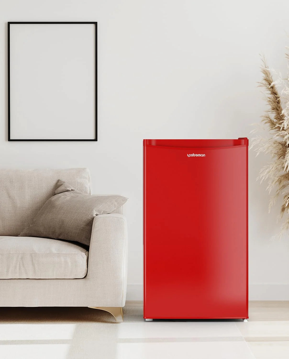 Upstreman 3.2 Cu.Ft Mini Fridge with Freezer, Single Door Mini Fridge, Dorm Fridge, Adjustable Thermostat, Mini Refrigerator for Bedroom, Office, Dorm, Black-BR321