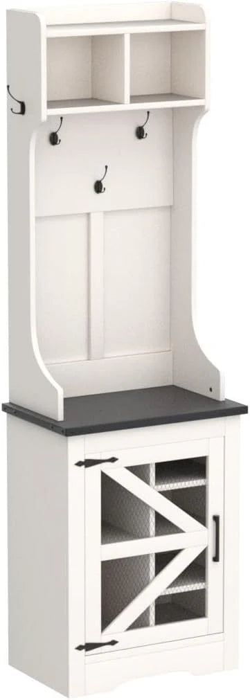 JXQTLINGMU 59-inch Farmhouse Foyer Tree with Shoe Storage, Entryway Bench Foyer Coat Rack Cabinet