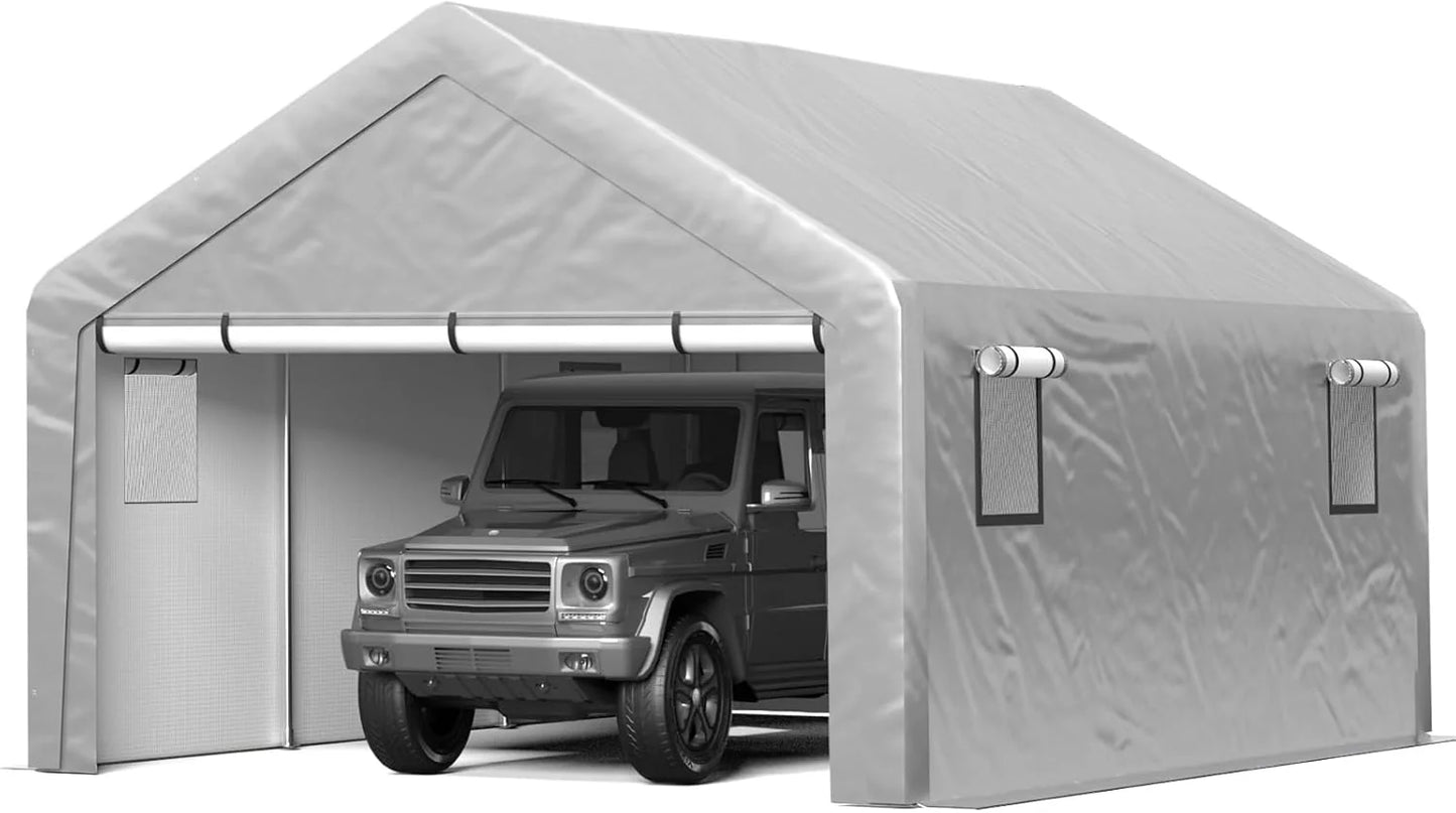 6x8 ft Heavy Duty Carport Tent Portable Garage with Removable Side Walls and Door Four Seasons Tarpaulin