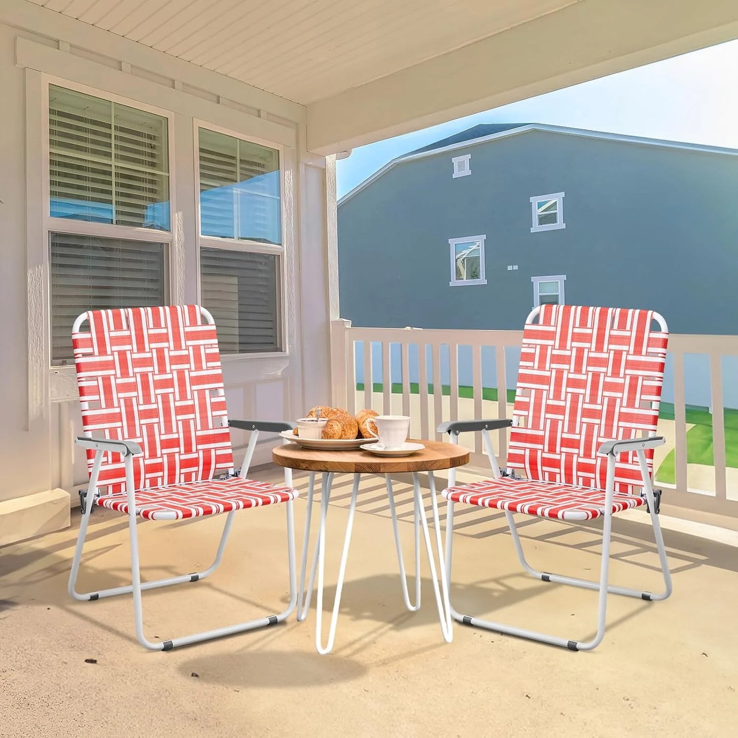 VINGLI Patio Lawn Webbed Folding Chairs Set of 2, Outdoor Beach Portable Lawn Chair Camping Chair Beach Chair