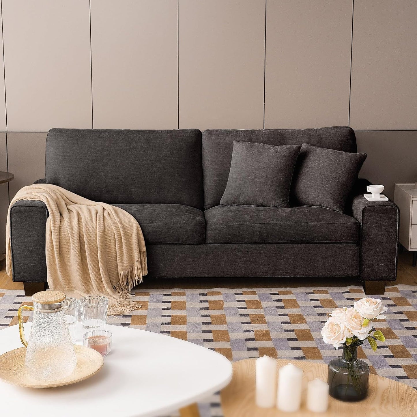 DOPEDIO living room double sofa, chenille lounge chair, removable, solid wood frame