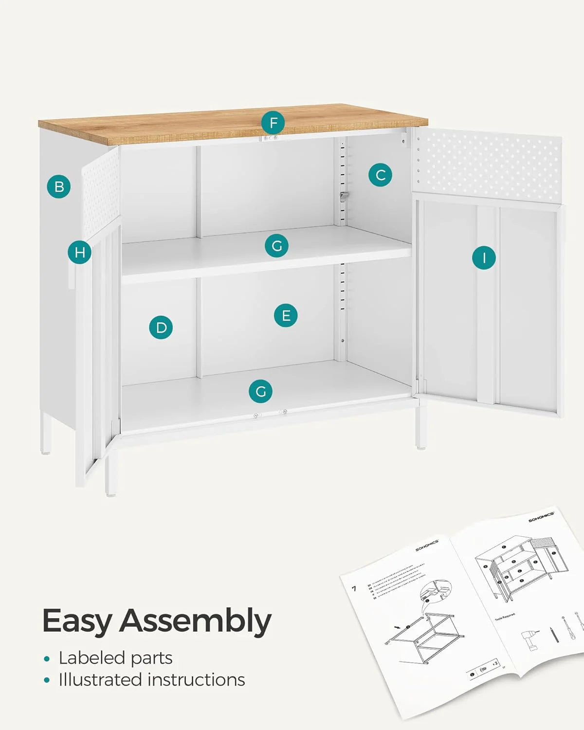 SONGMICS Storage Cabinet, Metal Cabinet, Sideboard with 2 Doors, 15.7 x 31.5 x 29.9 inches