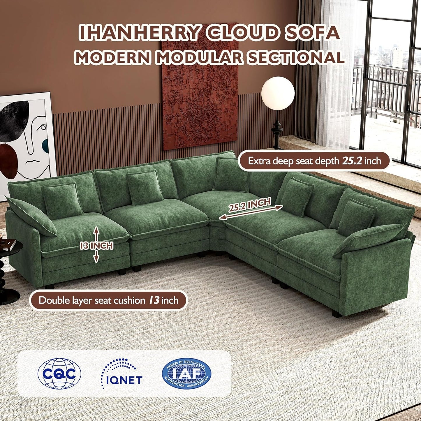 ihanherry 146-inch U-shaped modern sofa modular area cloud sofa