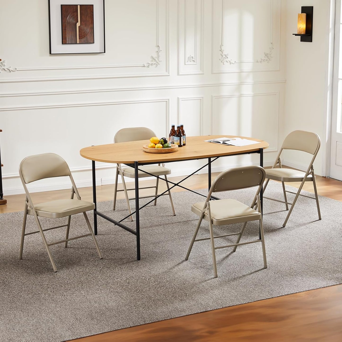 DUMOS 2 Pack Leather Padded Folding Chair, Indoor Outdoor Portable Stackable Commercial Seat