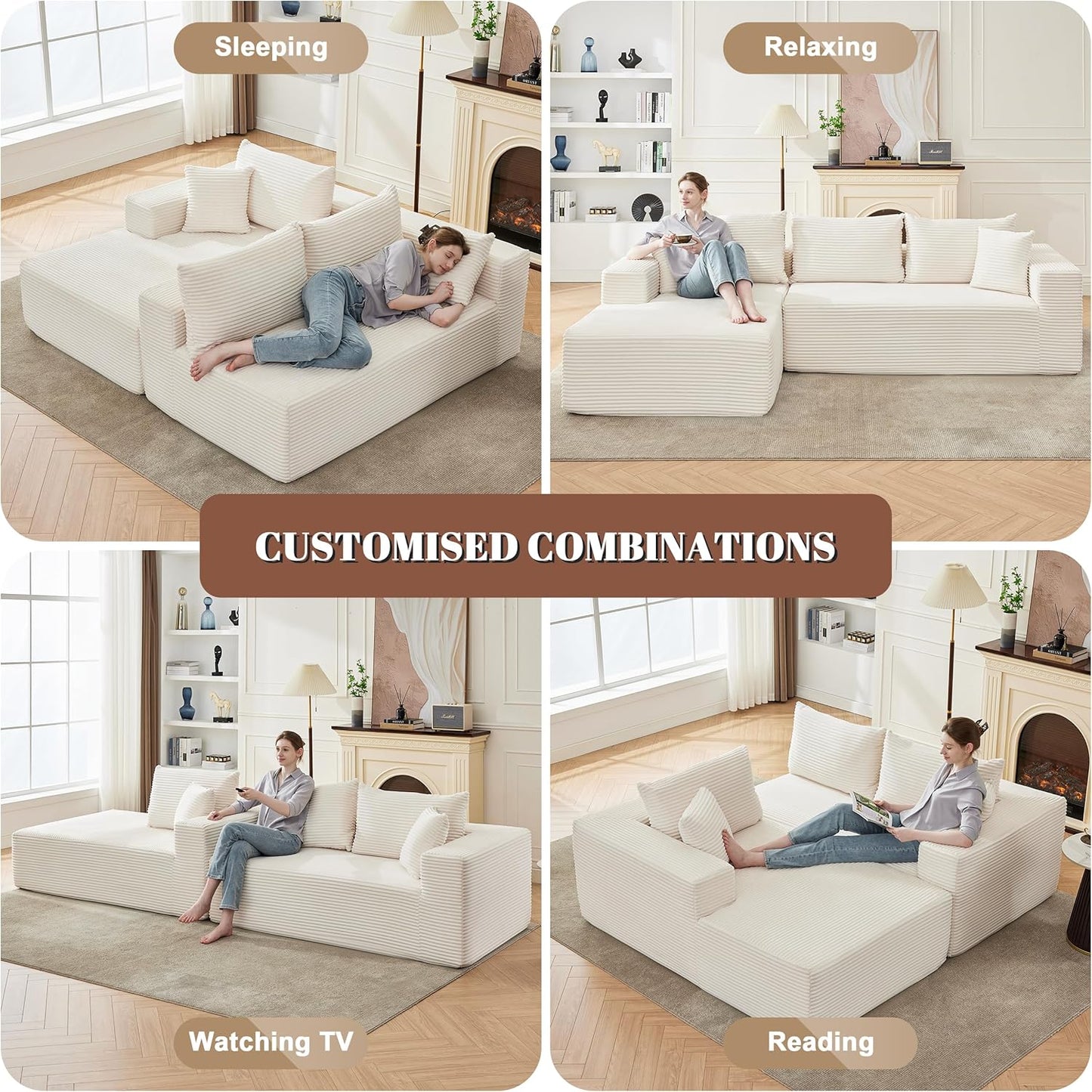 110-inch cloud sofa, boneless sofa in the living room, modular sofa with deep seats