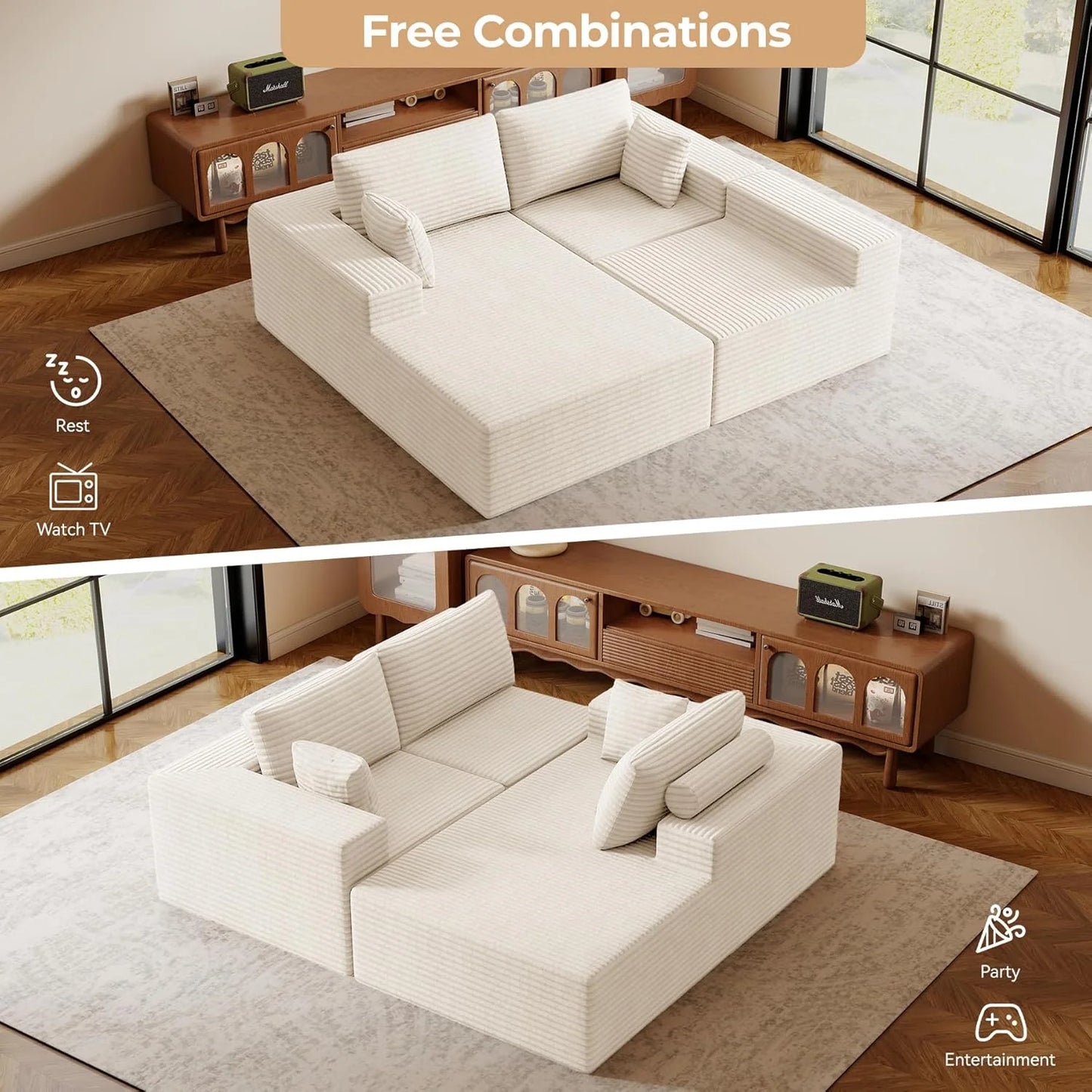 111‘’ Modular Sectional Cloud Couches with L Shaped Chaise