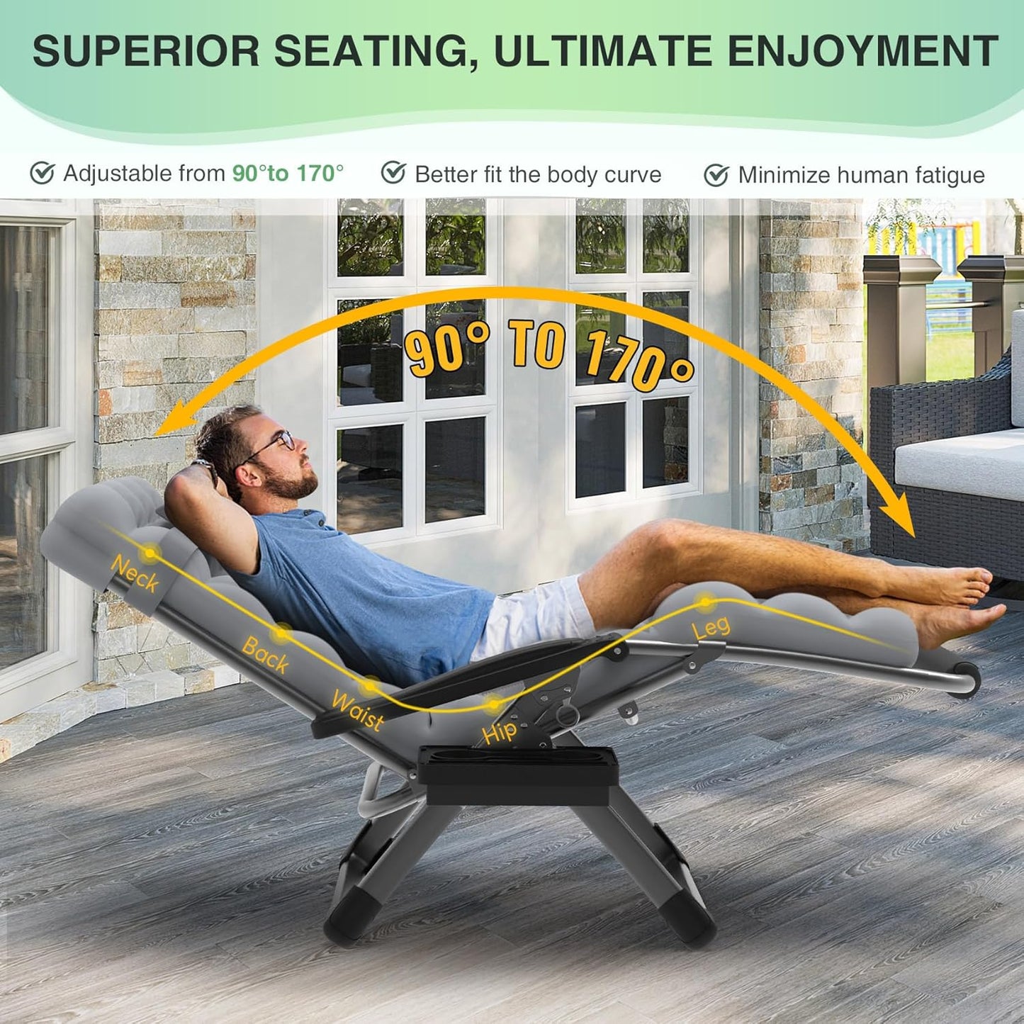 Indoor and outdoor patio chair folding lounge chair zero gravity chair with removable cushion camping lounge chair