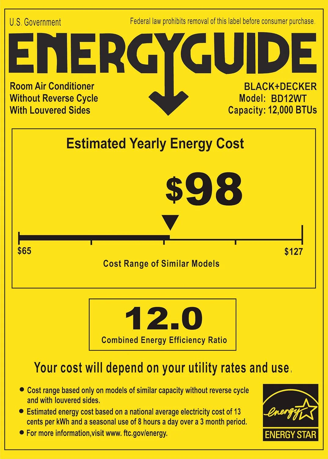BLACK+DECKER Window Air Conditioner 5000 BTU, Cools Up to 150 Square Feet, AC Unit with Mechanical Controls, Manual Fan Only and Cool Settings, BD05MWT6, White