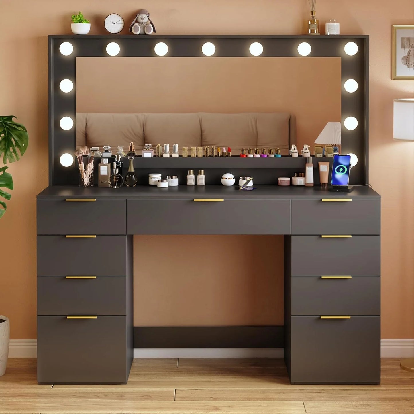 Vanity Desk with Mirror and Lights 39.3in Makeup Vanity with Large Mirror