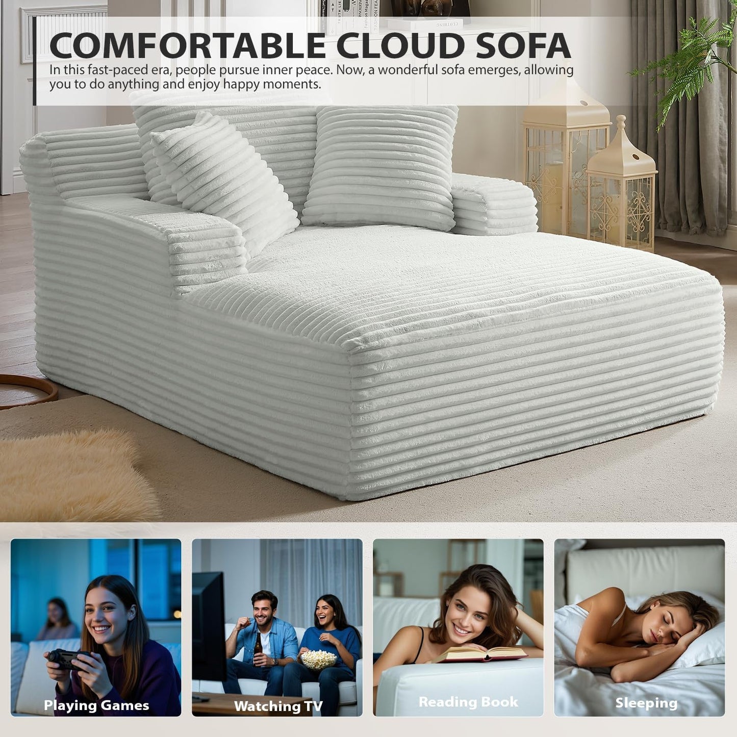 50-inch indoor recliner, oversized corduroy upholstered boneless sofa bed, deep sleeper sofa reading chair, cloud sofa, living room sofa