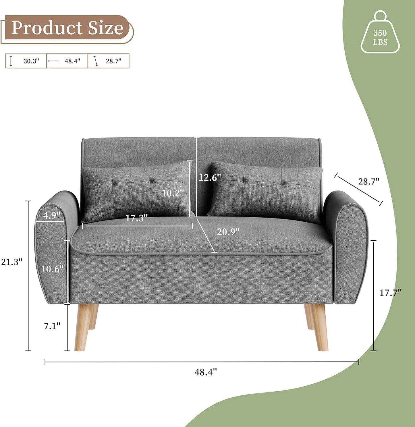 47" Small Modern Loveseat Sofa