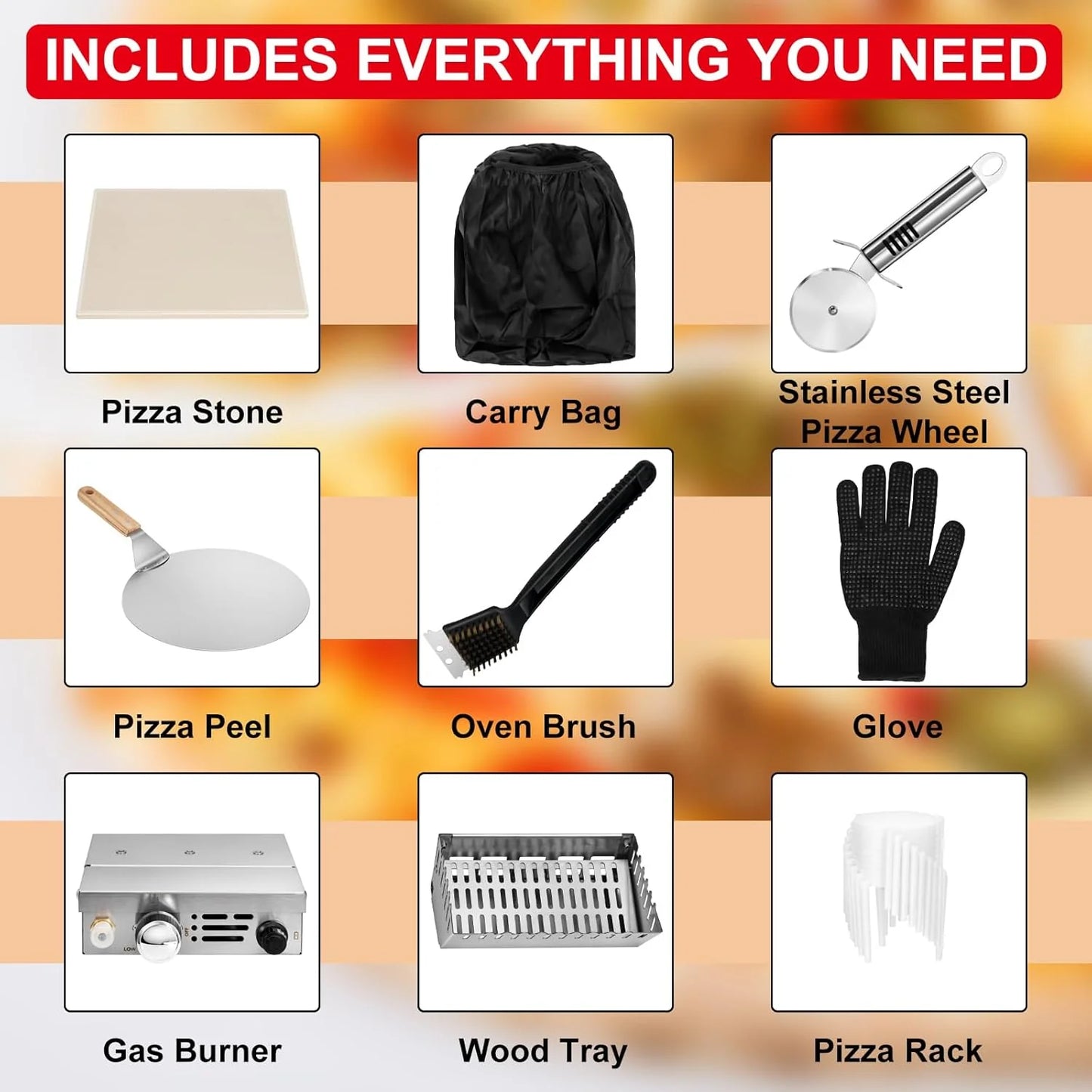 EDOSTORY Outdoor Pizza Oven, Wood Fired for Outside, Patio Maker With Stone, Peel, Grill Rack, and Waterproof Cover for Backyard Camping