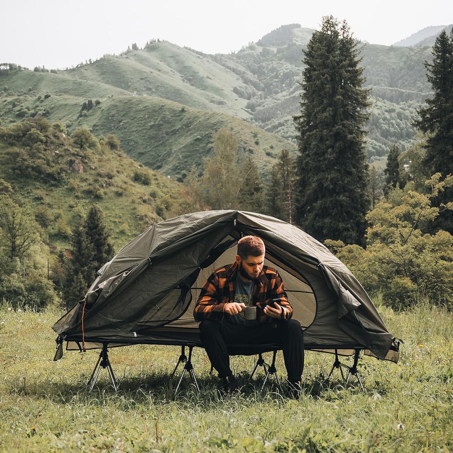 Camping Cot Tent - Waterproof 1-Person Off-Ground Combo Cot Bed for Adults Portable Easy Set-up Tent
