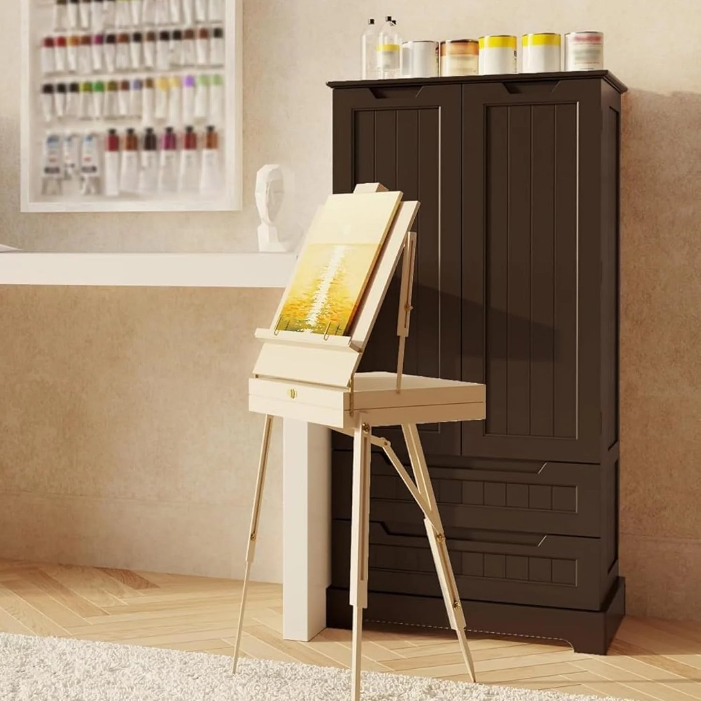 Gizoon Kitchen Pantry Cabinet with Drawers Freestanding Bathroom Storage Cabinet with Doors and Shelves, 47 Inch Small Pantry Cabinet