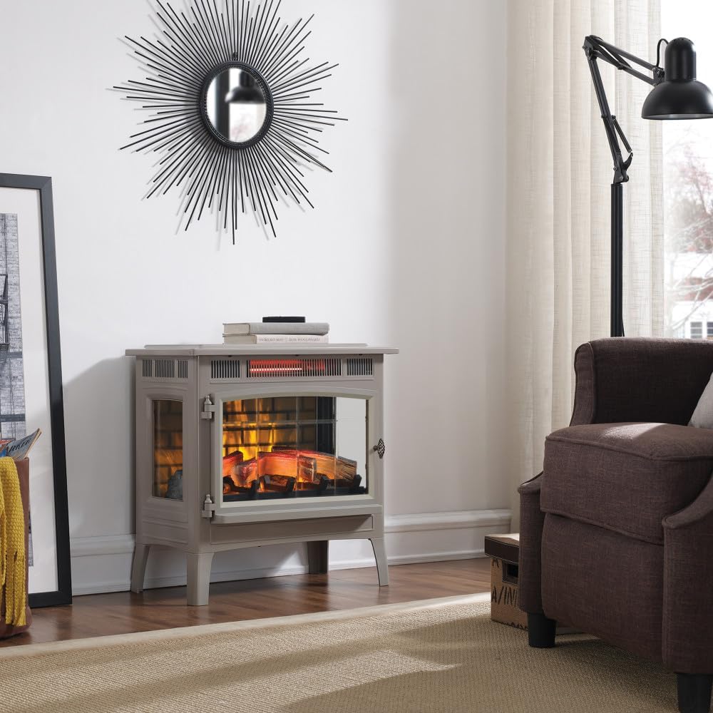 Freestanding Electric Fireplace Stove Heater with 3D Flame Effect for 1,000 Sq. Ft