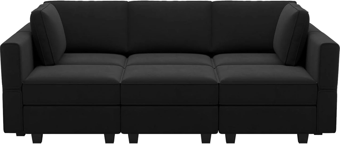 Belffin Modular Sectional Sofa with Ottomans Velvet Reversible Sleeper Chaise Bed Storage Seat Black