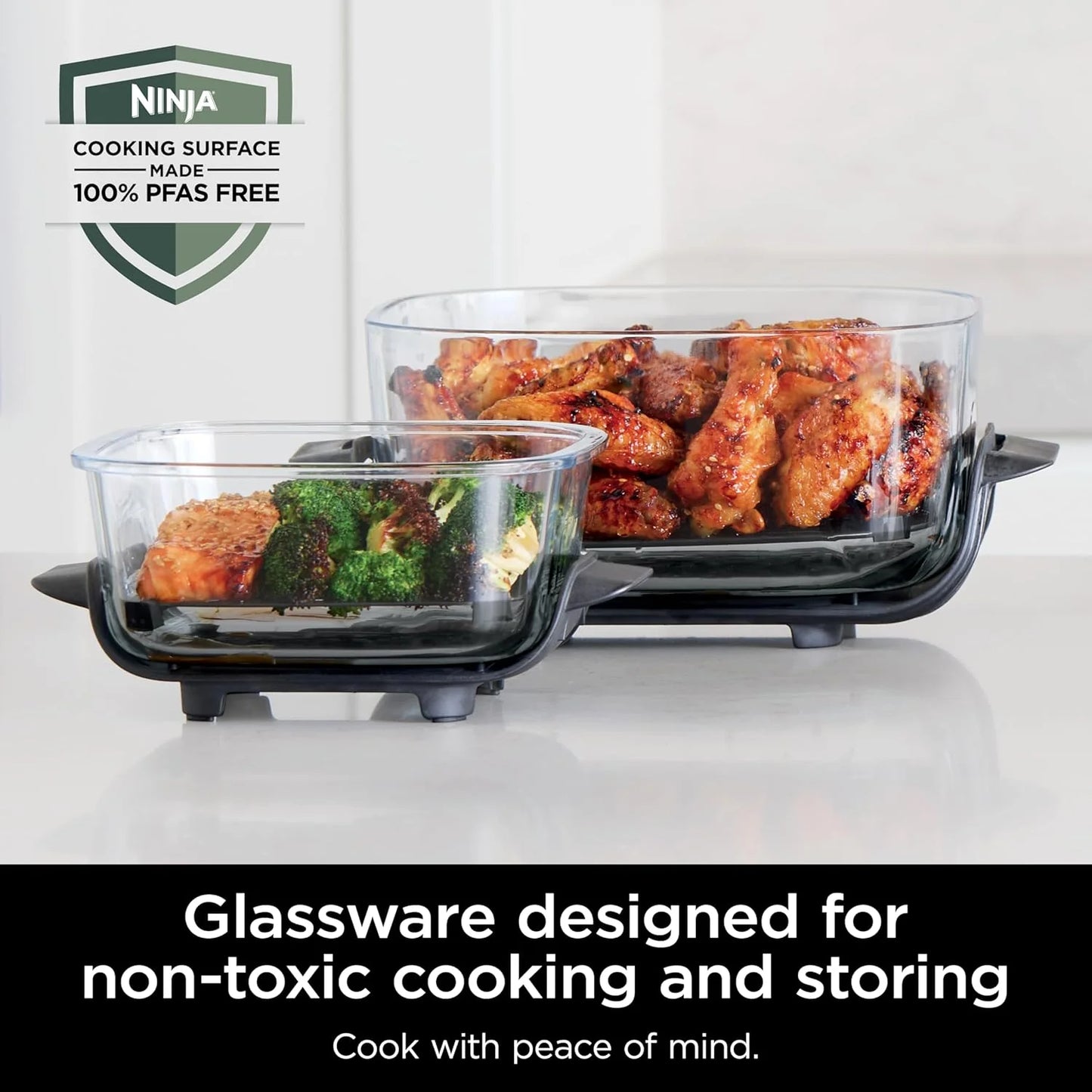 Ninja Crispi 4-in-1 Portable Glass Air Fryer Cooking System, 1500W, 4QT & 6-Cup TempWare Glass Containers with Storage Lids, Microwave, Freezer & Dishwasher Safe