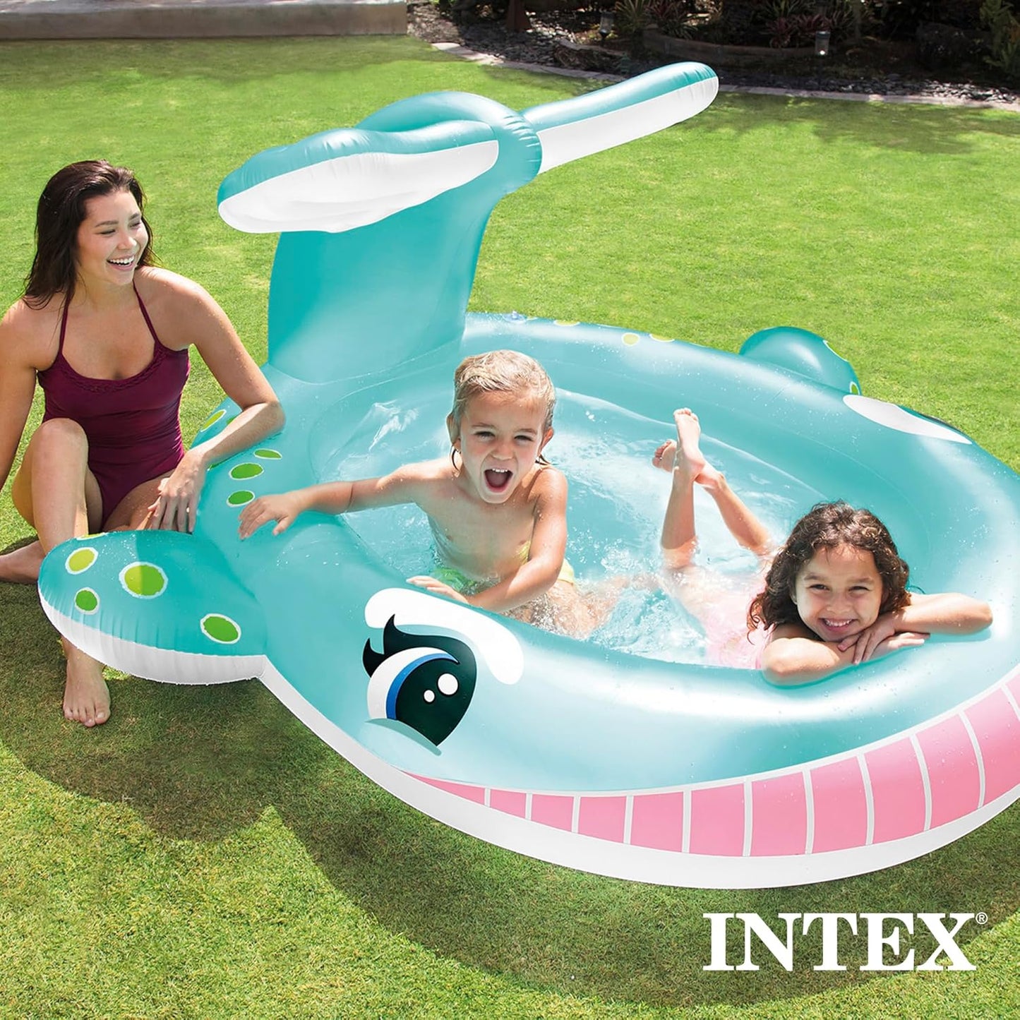 Intex 96" x 78" x 28" Inflatable Jungle Adventure Play Center Spray Kiddie Pool - Backyard Kids Water Slide, Outdoor Blow-Up Splash Pad for Toddlers