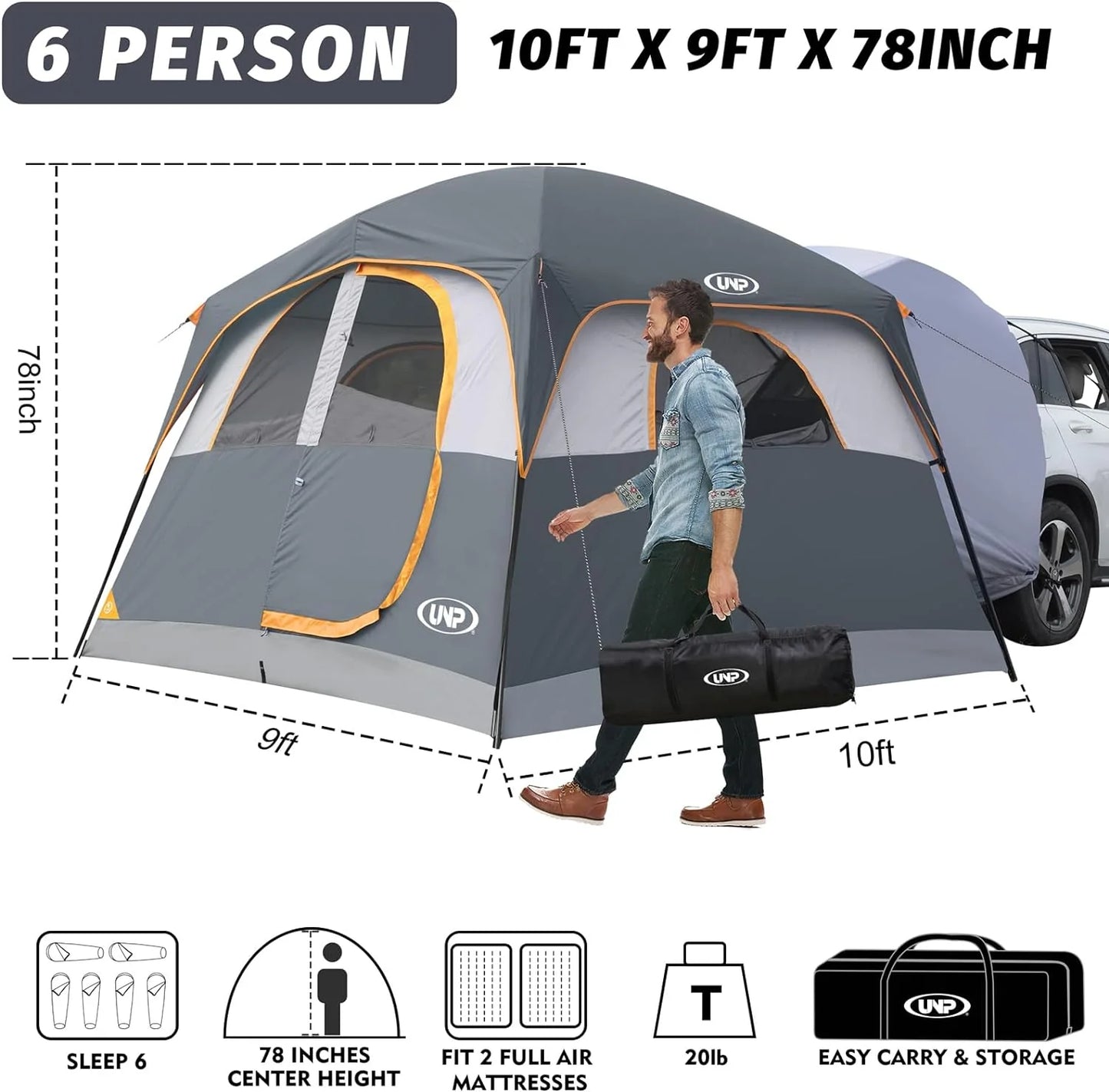 SUV Tent for Camping, 6-Person SUV Tailgate Tent - Easy Set Up with Rainfly