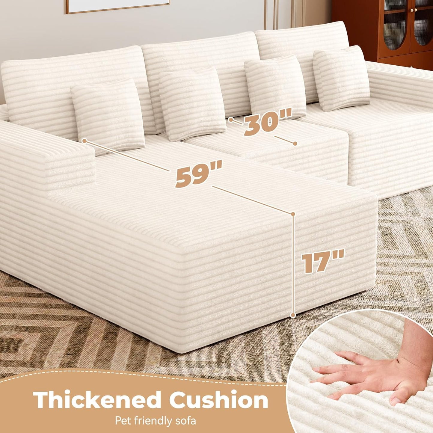 111‘’ Modular Sectional Cloud Couches with L Shaped Chaise