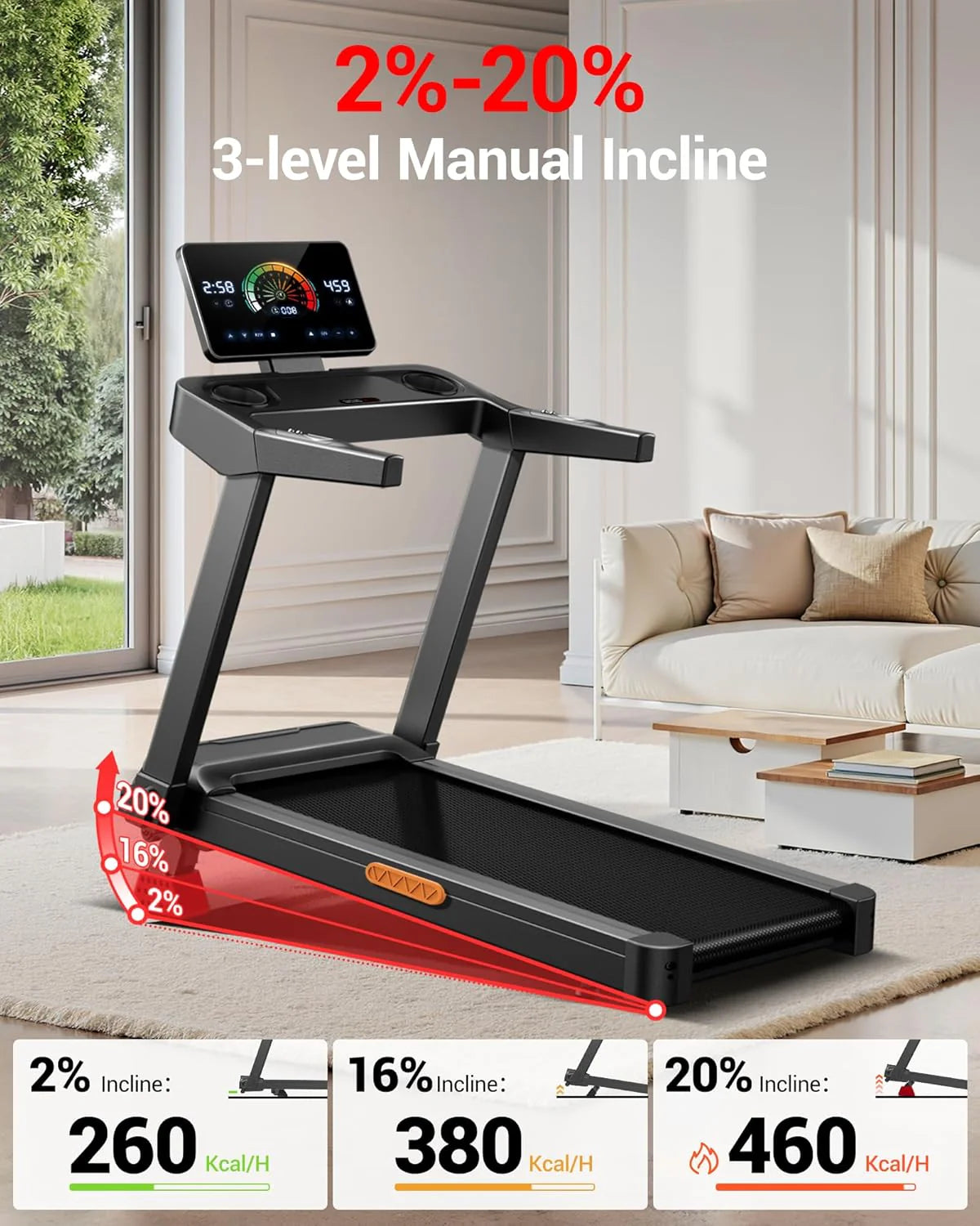 UMAY household folding tilt treadmill with heart rate sensor Low noise